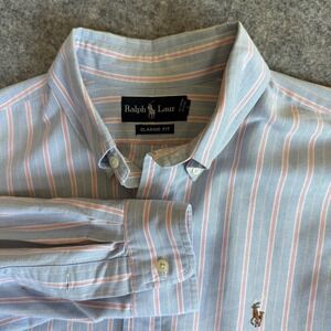 Ralph Lauren Blue and Pink Striped Casual Button Down Shirt
